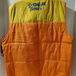 Netflix Stranger Things 1980's Retro Puffer Vest-XXL- 2XL-Orange Yellow-Pockets